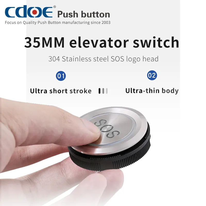 エレベーター用35mm sosカスタムロゴ照明付きマイクロトラベルスイッチssプッシュボタン
