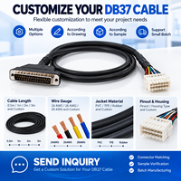 Câble DB37 personnalisé OEM, prise mâle D-Sub 37 broches vers boîtier multi-prises blanc, interface de signal en cuivre PVC noir, 1m 2m 3m