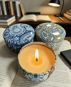 Vente en gros de <span class=keywords><strong>petites</strong></span> boîtes en étain pour bougies parfumées à la cire de soja, senteur de Noël, pots à bougies en fer, étiquette privée, fabrication sur mesure, décorés - Product Image 2