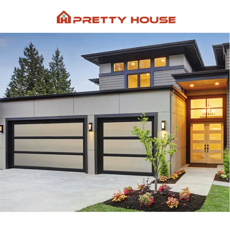 Custom size 16x7 8x7 American Remote Control Frameless Glass Car Garage Doors for houses