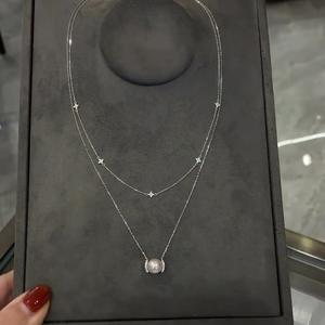 Collar de Plata de Ley S925 con Diamante de Agua en Forma de Gota de Agua Azul Marino Brillante para Mujer, Estilo Fresco y Moderno - Product Image 2