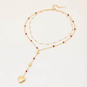 Kalung Liontin Hati Vintage Berlapis Emas 18K 2 Lapis Bentuk Y dari Baja Anti Karat, Kalung Panjang Modis - Product Image 2