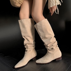 Cow Girl Styles Suede Long Boots Cowgirls Loose on Candy Colors Knee High Booties Women Western Flat <b>Shoes</b> - Product Image 3