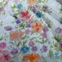 Tissu en dentelle tricotée brodée de sequins pour robes de mariée, robes de soirée, costumes de scène, motifs imprimés pour femmes, garniture cordonnée