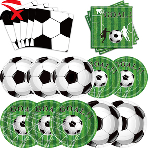 Ensemble de faveurs de fête sur le thème du football en gros, assiettes à dîner, assiettes à dessert, serviettes, parfait pour les fêtes d'anniversaire sur le thème du football, les célébrations - Product Image 1