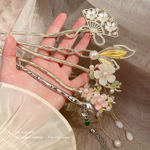 Épingle à <span class=keywords><strong>cheveux</strong></span> en alliage avec fleur et pompon, style chinois ancien, pour chignon, accessoire pour Hanfu et Cheongsam - Product Image 4