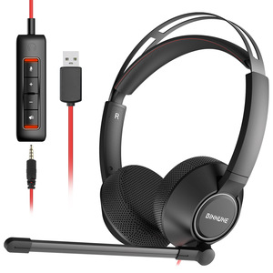 BINNUNE BH01 Auriculares con cable con micrófono con cancelación de ruido, auriculares supraaurales USB/3,5 mm para oficina, centro de llamadas, PC, portátil, juegos - Product Image 1