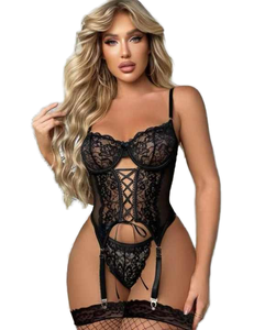 Monos de encaje transparente Conjuntos de lencería transparente erótica para mujer Medias de bragas de sujetador sexy en varios tamaños - Product Image 2