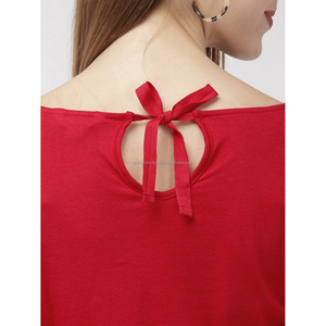 HOT <b>RED</b> BACK KNOT WOMEN COTTON JERSEY T-SHIRT. OUT CLASS DESIGN HOT LOOKING T SHIRTS for LADIES WITH BREATHABLE FABRIC MATERIAL - Product Image 2