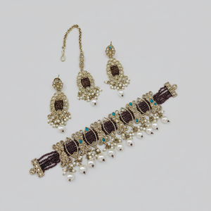 Quality Ethnic New Prime Antique <b>Gold</b> Plated Alloy Turquoise Anniversary Wedding Engagement Party Necklace <b>Set</b> Earrings Maang - Product Image 2