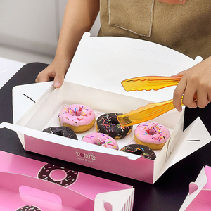 Boîte à donuts mochi écologique personnalisée avec logo, lot de 6, en carton blanc de qualité alimentaire, emballage à <span class=keywords><strong>emporter</strong></span> pour boulangerie avec poignée intégrée - Product Image 2