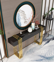 Table console d'angle en bois avec miroir, design artistique en métal de luxe, pour hall d'hôtel, entrée, salon