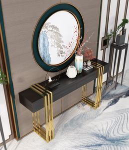 Table <span class=keywords><strong>console</strong></span> d'angle en <span class=keywords><strong>bois</strong></span> avec miroir, design artistique en métal de luxe, pour hall d'hôtel, entrée, salon - Product Image 6