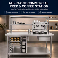 Table de travail en acier inoxydable de qualité commerciale avec logo personnalisé, robuste, avec tiroirs et mini-étagères pour supermarché