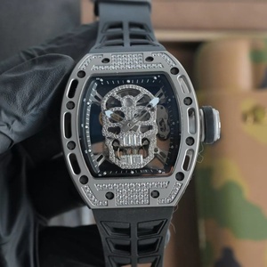 Luxury Stylish Skull Red Ruby Rubber Strap Folding Buckle Men's See-through Bottom Mechanical <b>Watch</b>,Waterproof Carbon Fiber <b>Case</b> - Product Image 2