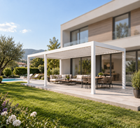 Weiße Aluminium Motorisierte Verstellbare Garten-Wintergarten-Pergola mit Glastür für Außenbereich, Terrasse und Balkon