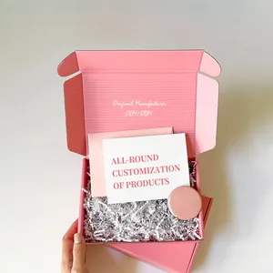กล่องเครื่องสำอางสีชมพู กล่องของขวัญกระดาษลูกฟูกพับได้ สามารถปรับแต่งได้ตามความต้องการ - Product Image 2
