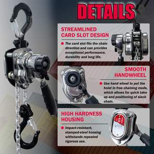 Мини-лебедка 1/2 тонн 0,5 тонн, цепная таль, 20 футов, Алюминиевый сплав, мини-съемник, цепь G80 с предохранительным крюком - Product Image 6