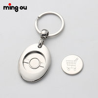 Porte-clés en alliage de zinc en forme de jeton de chariot de supermarché, personnalisable par sublimation, en stock, idéal pour cadeau