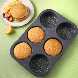 Bandeja de molde para hornear redonda sin BPA, molde perforado antiadherente de silicona para pan de hamburguesa, molde para bollos de malla antiadherentes para hornear