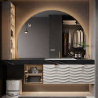 Meuble-lavabo de salle de bain avec lavabo simple, grand miroir et armoire de rangement latérale, meuble-lavabo en bois massif.