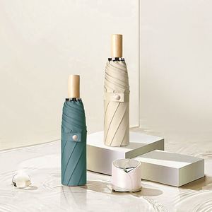 Paraguas Plegable Manual Compacto de Alta Calidad y Bajo Costo con Logotipo Personalizado, Protección Solar y Contra la Lluvia, con Mango de Madera para Promociones - Product Image 3