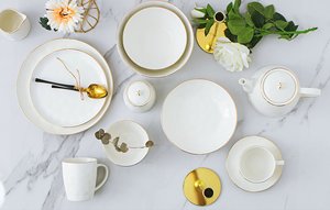 Service de vaisselle en porcelaine de luxe 12 pièces avec bord doré-Assiettes en céramique Bols pour restaurant maison hôtel Vaisselle élégante - Product Image 2