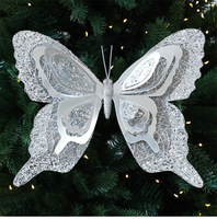 3D Glitzer-Schmetterling Weihnachtsschmuck 25cm Gold Rot Silber Glänzende Hängedekoration für Weihnachtsbaum Fenster Party Heim-Dekoration