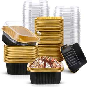 Recyclable Eco-friendly Disposable 6oz 180ml Gold Restaurant <b>Aluminum</b> Foil PP Lid Microwavable Food Grade Baking <b>Container</b> Tray - Product Image 1