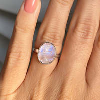 Bague personnalisée en argent sterling 925 plaqué or pierre de lune véritable arc-en-ciel pour femme