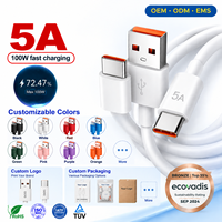 Câble de charge rapide USB Type C 5A 1M 100W personnalisé avec logo, en cuivre pur, TPE, PVC, pour iPhone, Android, ordinateur portable