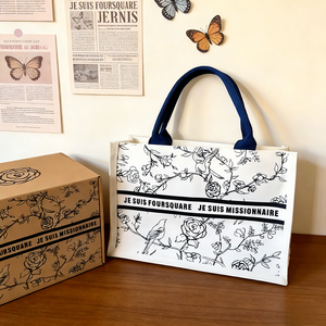 Fabrika'dan Doğrudan Toptan Özelleştirilebilir Retro Çiçek Desenli Kanvas Bez Çanta Günlük Kullanım Hediyeleri ve Promosyonlar İçin - Product Image 4