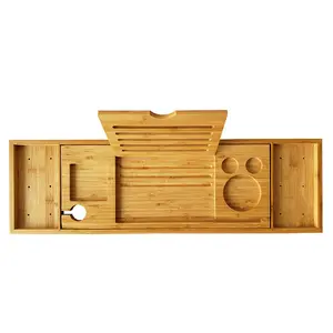 FF1649 Bamboo Expandable Foldable Bathtub Tray Caddy Bathtub Table Book Phone Holder Rack Bath Tray For Tub