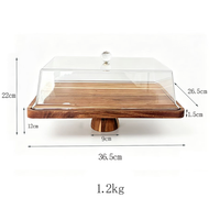 Support à gâteau rectangulaire en bois d'acacia avec couvercle en acrylique, plateau à dessert et charcuterie sur piédestal