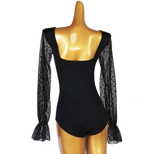 Laternenärmel Modern Dance Einteiler mit V-Ausschnitt Lateinamerikanischer <span class=keywords><strong>Tanz</strong></span> Einteiler für Walzer Internationaler Standardtanz Oberteile - Product Image 3