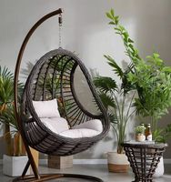 Balançoire de chaise d'oeuf suspendue avec ensemble de support en acier-Construction tous temps-Balançoire en rotin en osier-Conception de grand panier