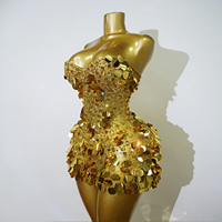 Disco Mini-Kleid mit Spiegelpailletten, Kristallbesetztes Trägerloses Showgirl Festival Bühnenkostüm Metallisches Partykleid für Damen