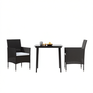 Set da Pranzo da Giardino in Rattan PE Nero per 2 Persone, Arredamento da Esterno dal Design Contemporaneo con Telaio in Acciaio - Product Image 1