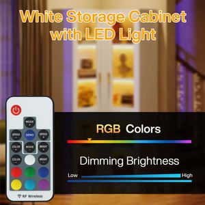 Estantería Moderna en Forma de L de Madera <span class=keywords><strong>con</strong></span> Puertas de Vidrio, Exhibición de Esquina <span class=keywords><strong>con</strong></span> LED y Almacenamiento para Sala de Estar - Product Image 5