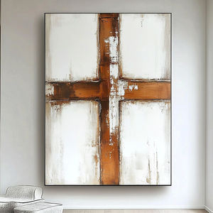 Decoración religiosa hecha a mano Beige marrón abstracto Jesús pintura versículo de la <span class=keywords><strong>Biblia</strong></span> regalo cristiano Cruz arte de la pared - Product Image 1