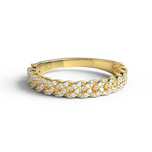 แหวนทองชุบ 18K ดีไซน์ Cuban Link ประดับเพชรทรงกลมเต็มวง แหวนแต่งงานแบบ Iced Out ครึ่งวง แหวนสเตทเมนท์สำหรับผู้หญิง - Product Image 1