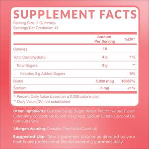 Gomitas <span class=keywords><strong>de</strong></span> Biotina Strength 5000mcg Favorecen el Crecimiento del Cabello para un Cabello, Piel y Uñas Saludables - Product Image 2