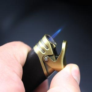 Pemantik rokok tiup kulit pria, pemantik api Gas rokok logam tahan angin untuk cerutu - Product Image 6