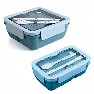 Portable bento box can microwave heated divider lunch box with tableware office worker student plastic salad box/lunch container
