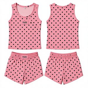 Ensemble de vêtements de sport tendance à motif gingham OEM, débardeur et short, en coton respirant, pour le printemps et l'automne - Product Image 2
