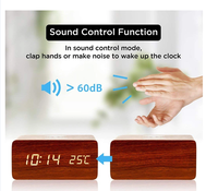 Réveil numérique LED en bois artisanal pour chambre à coucher