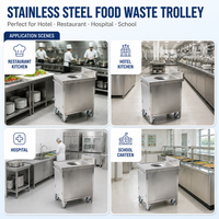 Chariot à déchets alimentaires en acier inoxydable commercial avec couvercle, robuste, pour la collecte des déchets de cuisine des restaurants