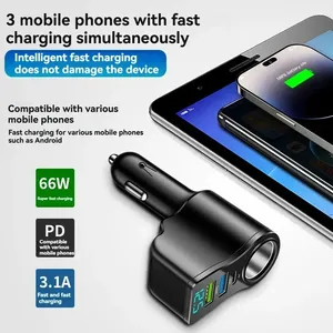 Cargador de coche 4 en 1 de 66W, divisor de enchufe de carga súper rápida, cargador de coche USB tipo C con pantalla digital de voltaje para iPhone y Huawei - Product Image 5