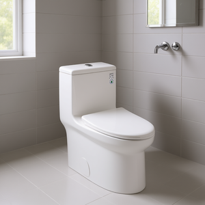WC monobloc allongé en céramique blanc certifié WaterSense, 1,1 GPF, hauteur confort, à poser au sol, double chasse, écologique - Product Image 2