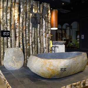 Baignoire d'extérieur autoportante en pierre naturelle, morde grise, pour l'extérieur, à vendre - Product Image 2